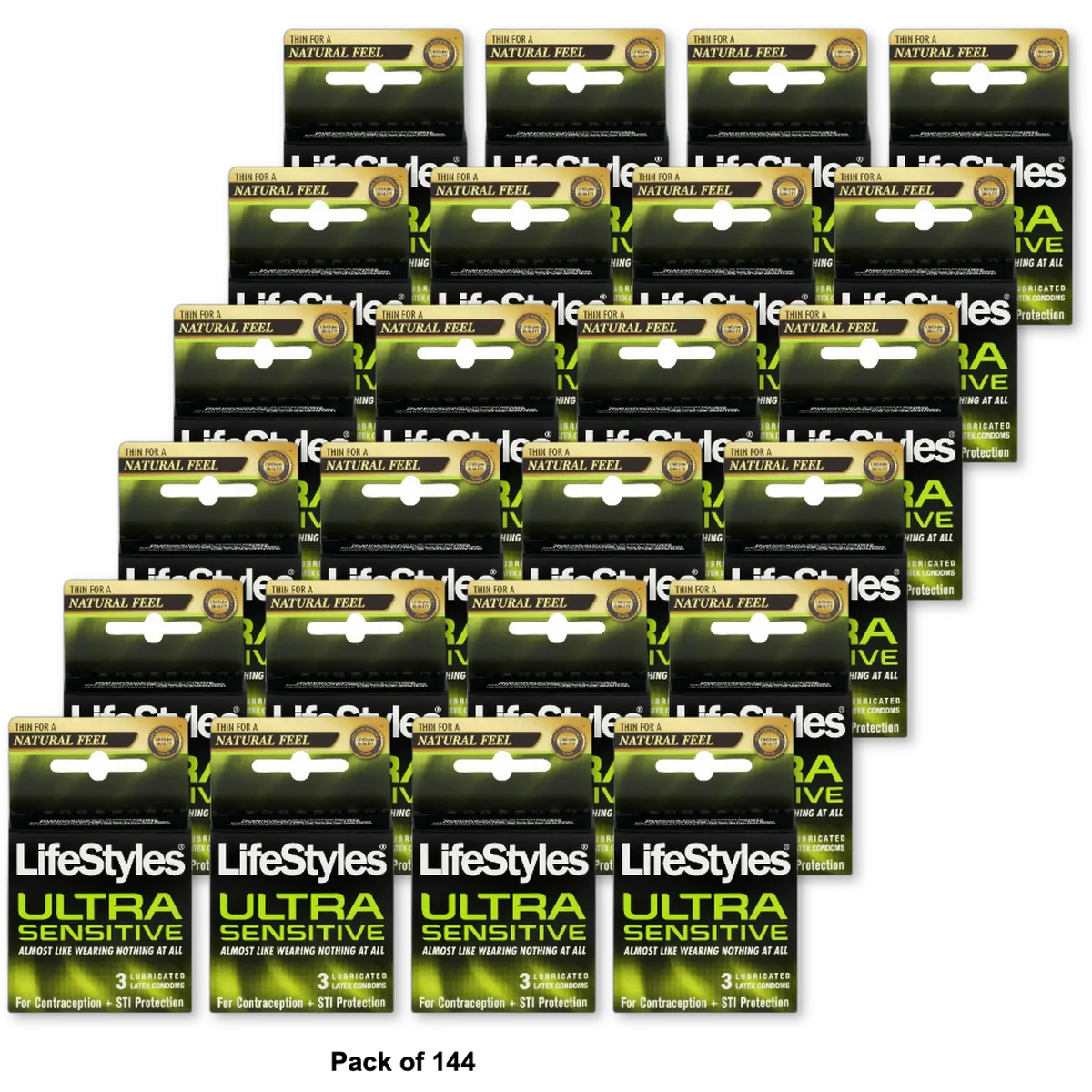 Lifestyles Ultra Sensitive Lubricated Latex Condoms 0.7oz (Pack of 144)