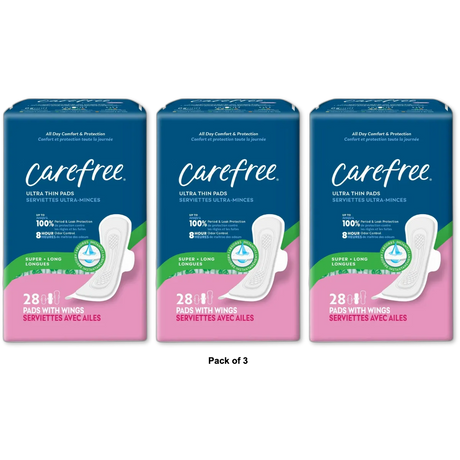 Carefree Ultra Thin Super/Long Pads with Wings 11.99oz (Pack of 3)