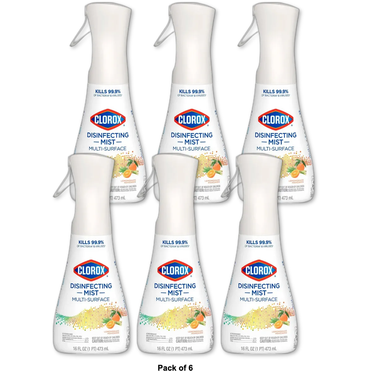 Clorox Disinfectant Mist Multi-Surface Spray Lemongrass Mandarin 16 fl oz (Pack of 6)