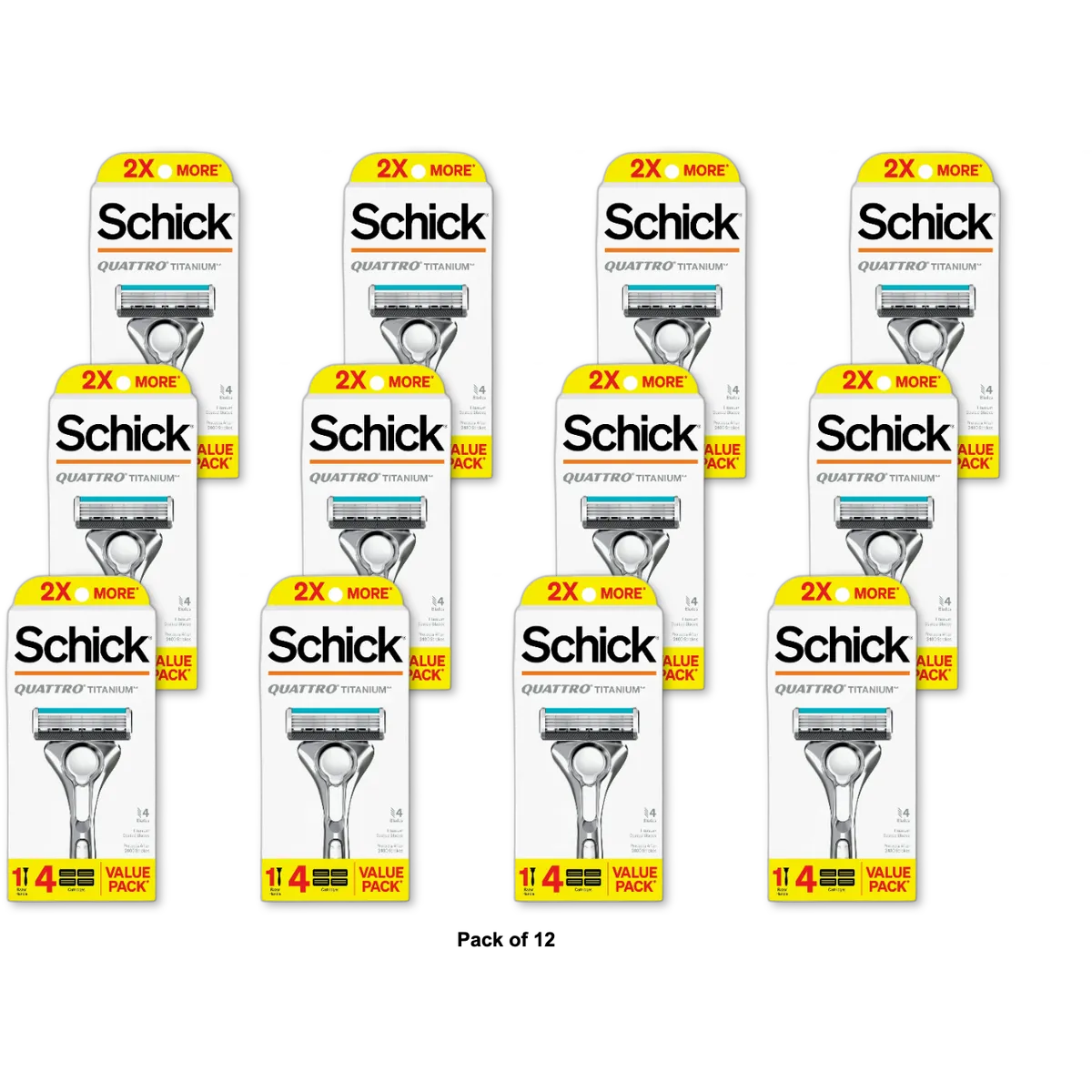 Schick Quattro Titan Razor 1 Pack + 4 Refills 2.89oz (Pack of 12)