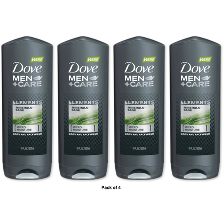 Dove Men+Care Reviving Long Lasting Face & Body Wash Minerals & Sage All Skin Type 18 oz (Pack of 4)