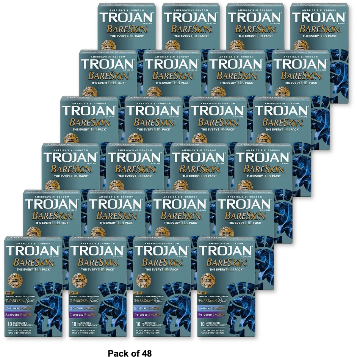 Trojan Bare Skin Condoms 10 Count 1.06oz (Pack of 48)