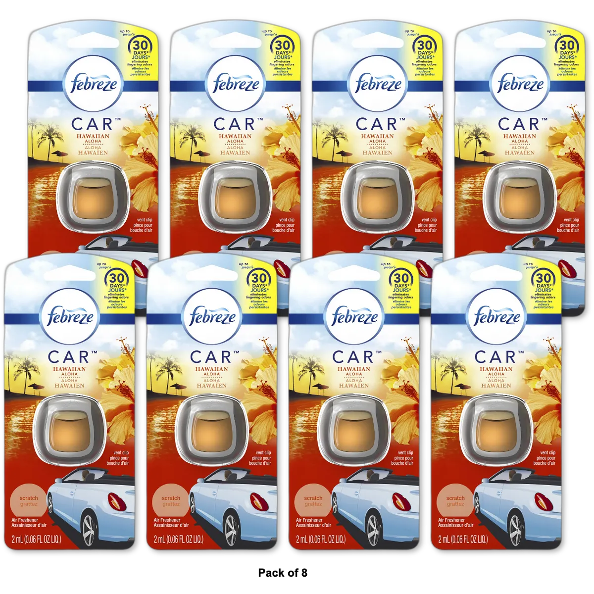 Febreze Car Vent Clip Hawaiian Scent 2 Ct 0.06Oz (Pack Of 8)