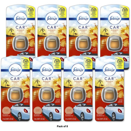 Febreze Car Vent Clip Hawaiian Scent 2 Ct 0.06Oz (Pack Of 8)