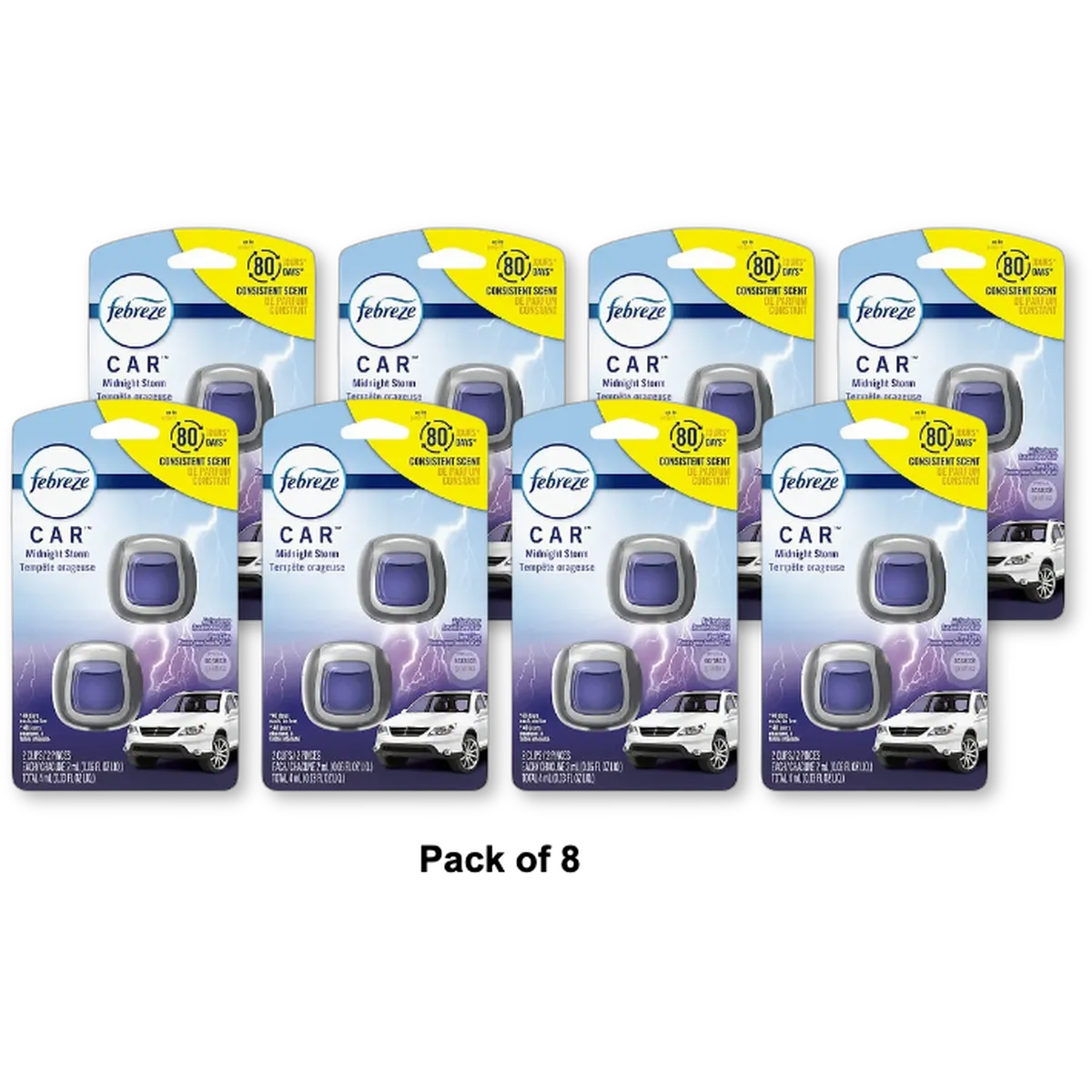 Febreze Car Vent Air Freshener Midnight 2 Count 0.13Oz (Pack Of 8)