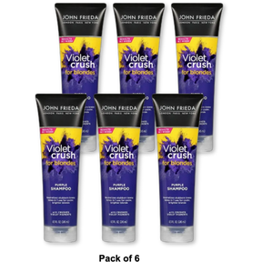 John Frieda Violet Crush Purple Shampoo for Blonde Hair Blonde Toner Neutralizes Brassy Yellow Tones for Bleached Platinum and Natural Blonde Hair 8.3 Ounce (Pack of 6)