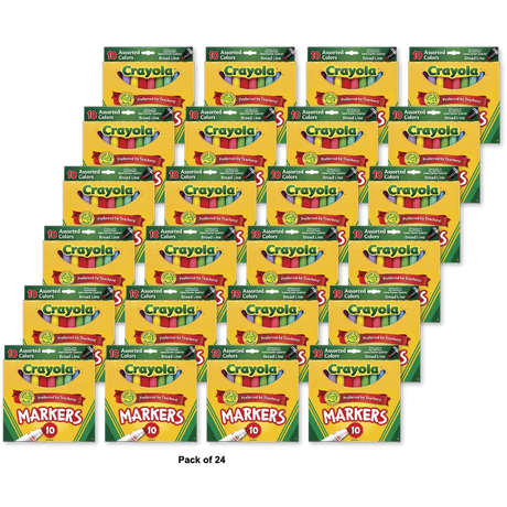 Crayola Bold and Bright Broad Line Markers Conical Point White Barrel Assorted Ink Colors 10ct 2.08oz (Pack of 24)