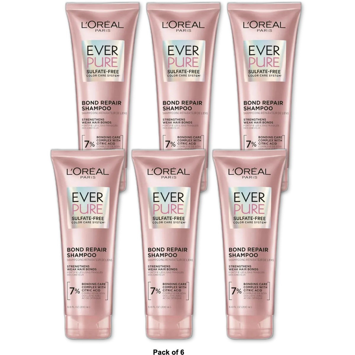 L'Oreal Paris EverPure Sulfate Free Strengthening Spilt End Repair Shampoo Damaged Hair 6.8 fl oz (Pack of 6)