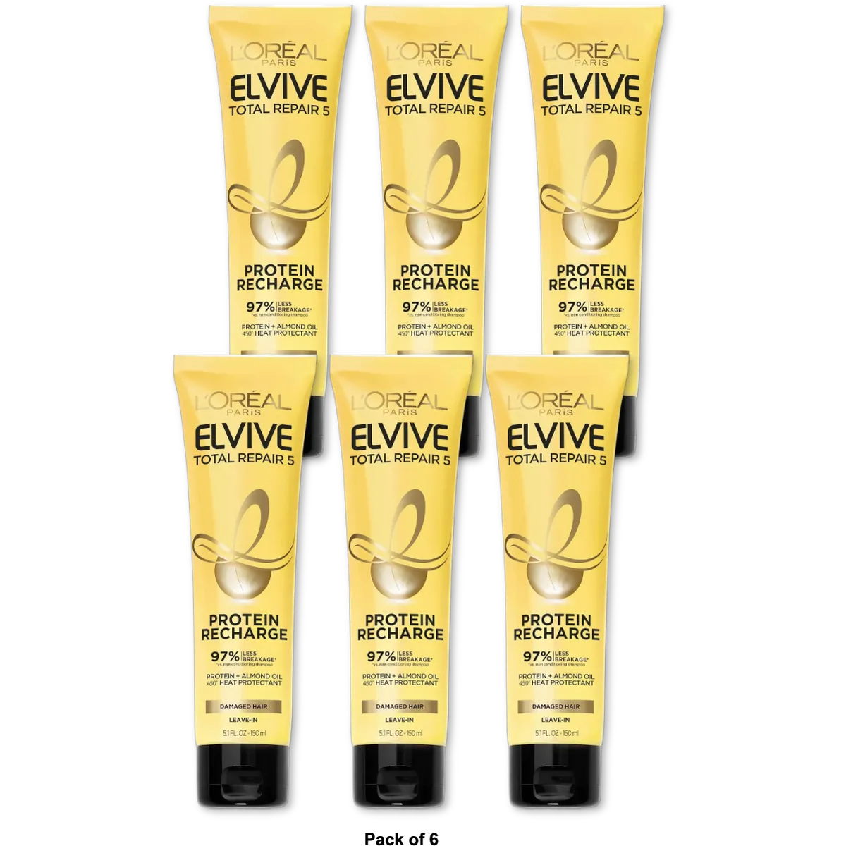L'Oreal Paris Elvive Total Repair 5 Protein Recharge Leave In Conditioner 5.1 oz (Pack of 6)