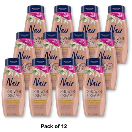 NAIR Shower Cream Hair Remover with Moroccan Argan Oil and Orange Blossom Body Hair Removal Cream for Women 12 oz (Pack of 12)