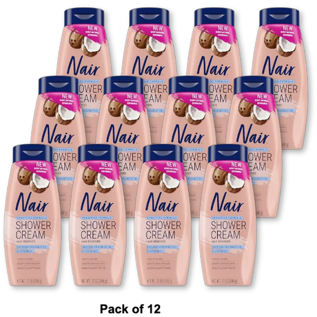Nair Hair Remover Shower Cream Sensitive Coconut Oil 12oz (Pack of 12)