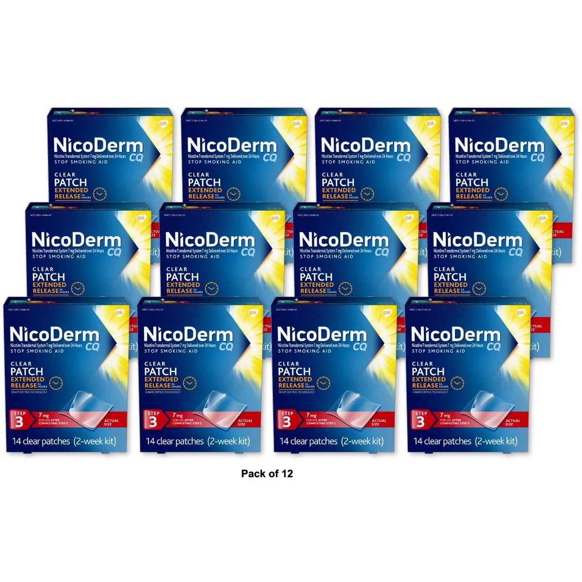 Nicoderm Cq Smoking Cessation Aid Clear Patch Step 3 With 7 Mg - 14 Ea 2.4oz (Pack of 12)