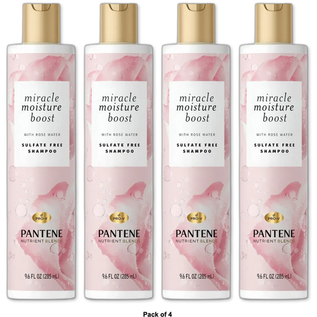 Pantene Nutrient Blends Miracle Moisture Boost Rose Water Shampoo for Dry Hair Sulfate Free Floral 9.6 Fl Oz (Pack of 4)