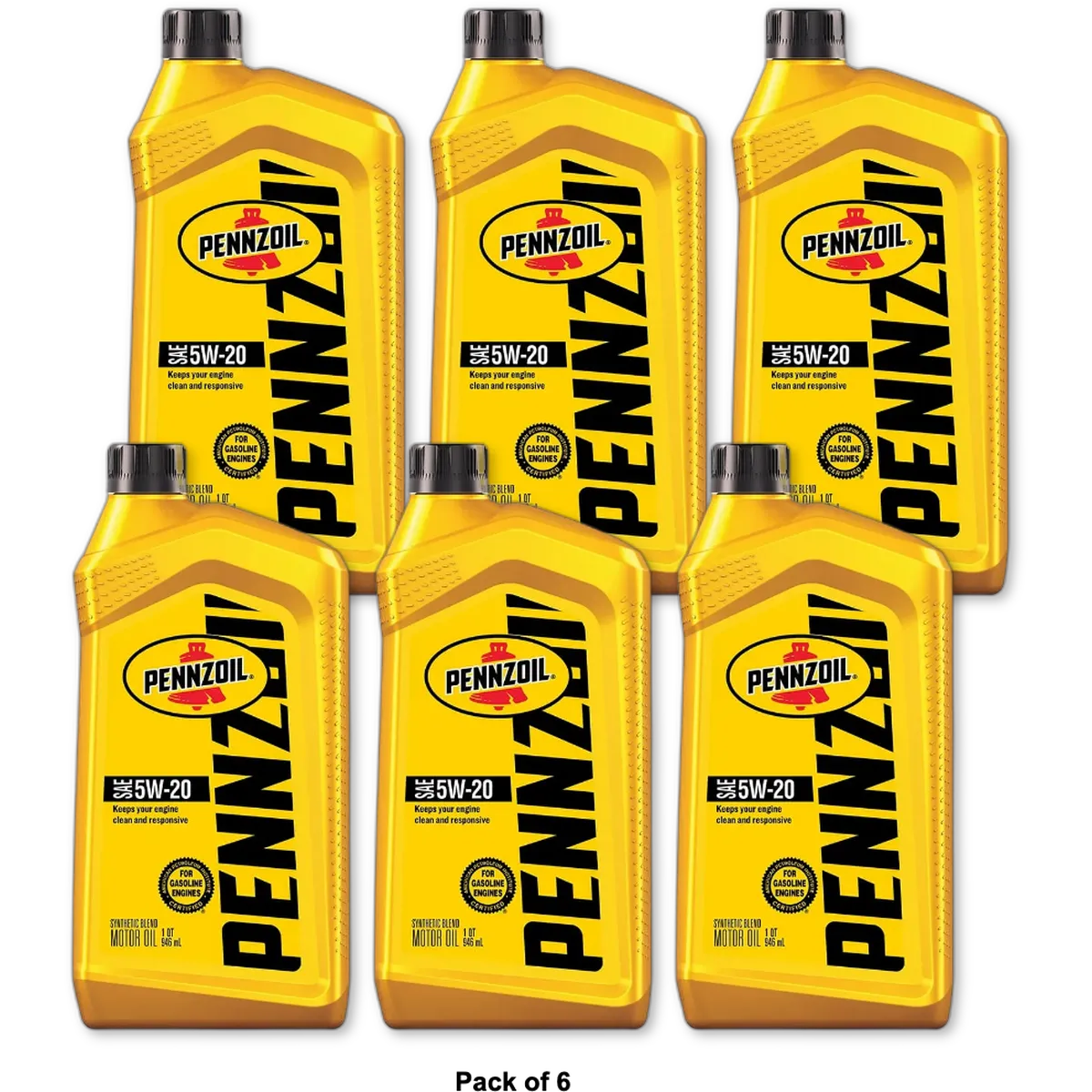 Pennzoil SAE 5W-20 Synthetic Blend Motor Oil for Gasoline Engine 32 Oz (Pack of 6)