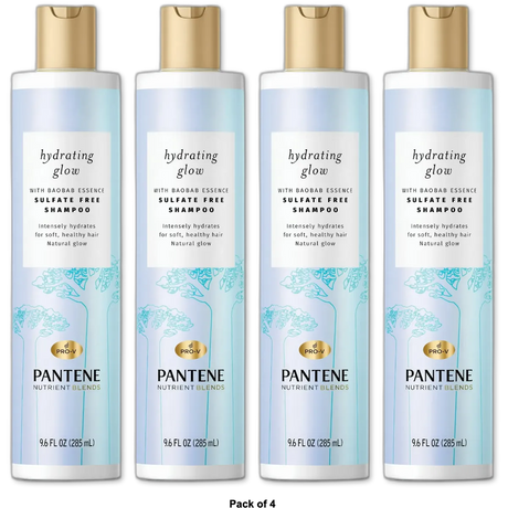 Pantene Hydrating Glow Baobab Essence Shampoo All Hair Types Sulfate &amp; Silicon 9.6Oz (Pack of 4)