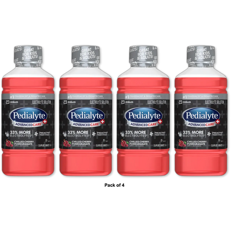 Pedialyte Advancedcare+ Electrolyte Drink With 33% More Electrolytes And Has Preactiv Prebiotics Chilled Cherry Pomegranate 1 Liter 3.8Oz (Pack Of 4)