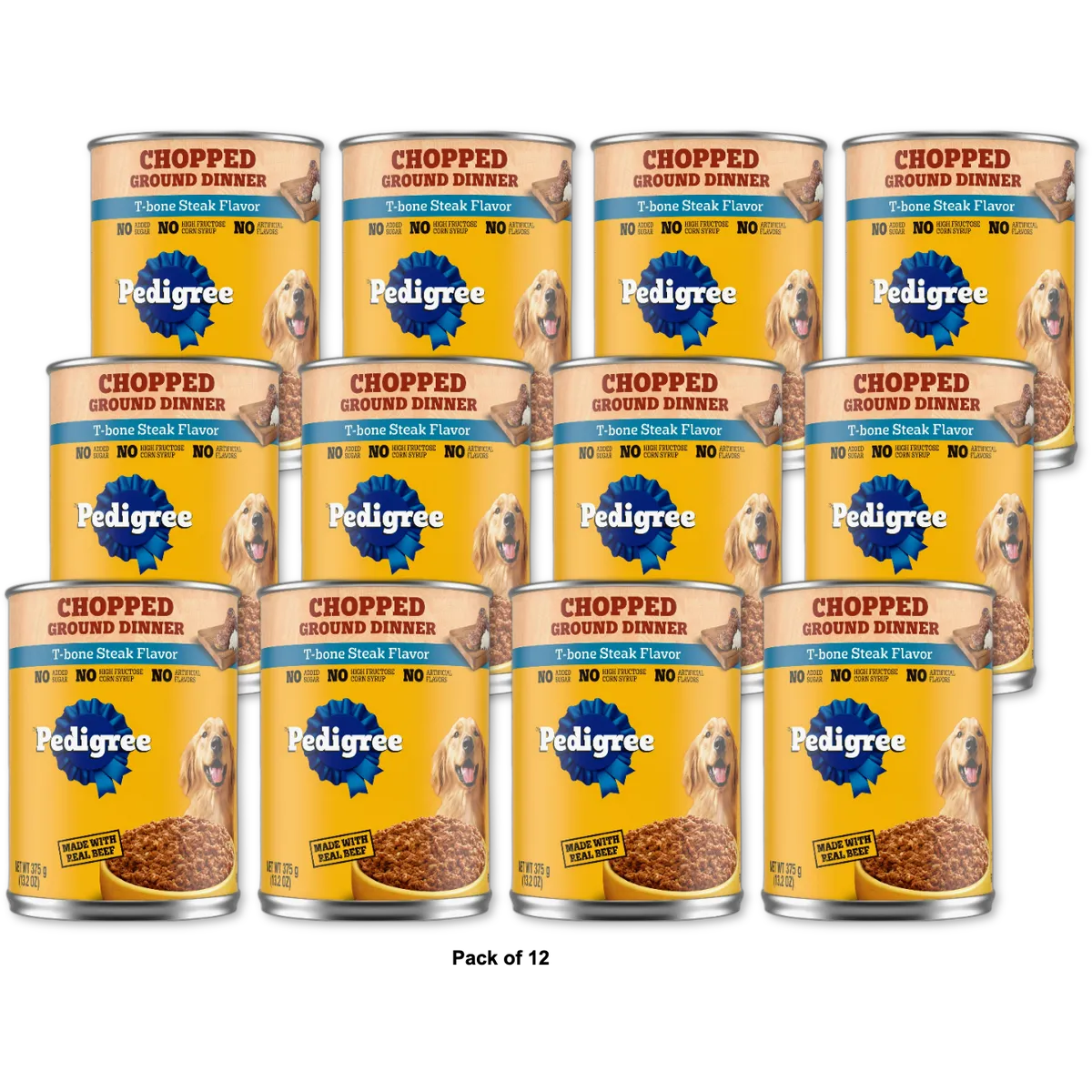 Pedigree Wet Chopped Ground Dinner T-Bone Steak Flavor Dog Food 13.2 oz Can (Pack of 12)