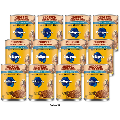 Pedigree Wet Chopped Ground Dinner T-Bone Steak Flavor Dog Food 13.2 oz Can (Pack of 12)