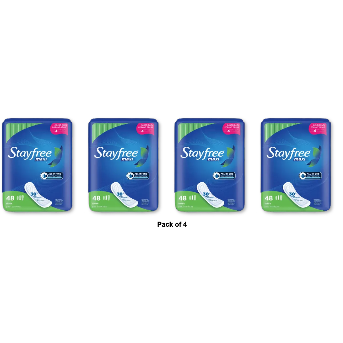 Stayfree Maxi Pads Super Feminine Pads No Wings Jumbo Pack 18oz (Pack of 4)