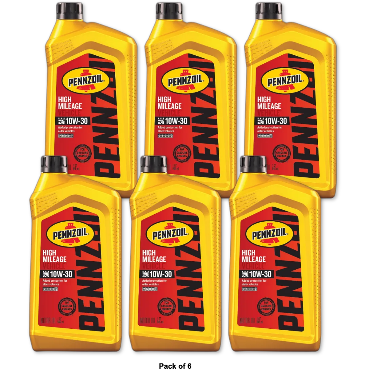 Pennzoil High Mileage Motor Oil 10W-30, 1 qt 32oz (Pack of 6)