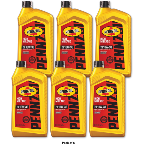 Pennzoil High Mileage Motor Oil 10W-30, 1 qt 32oz (Pack of 6)