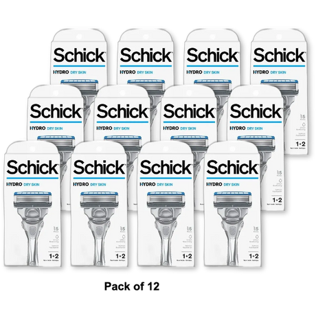 Schick Hydro Dry Skin Men's 5-Blade Razor Handle + 2 Refill Razor Blades Kit 1 Count 2.4oz (Pack of 12)