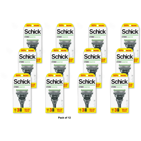 Schick Hydro Sensitive Men s 5 Blade Razor Starter Kit 1 Razor Handle with 3 Cartridges 2.89oz (Pack of 12)