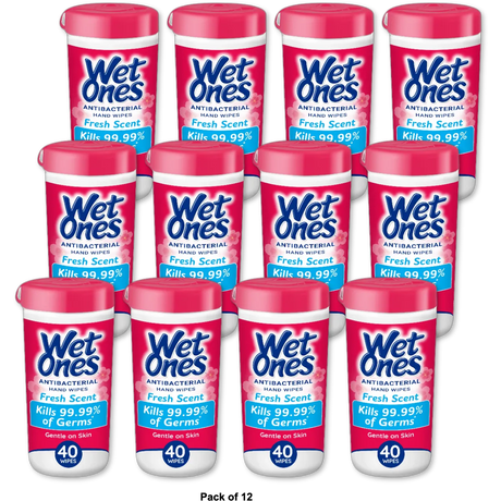 Wet Ones Antibacterial Hand And Face Wipes Fresh Scent40 Ea 0.65Oz (Pack Of 12)