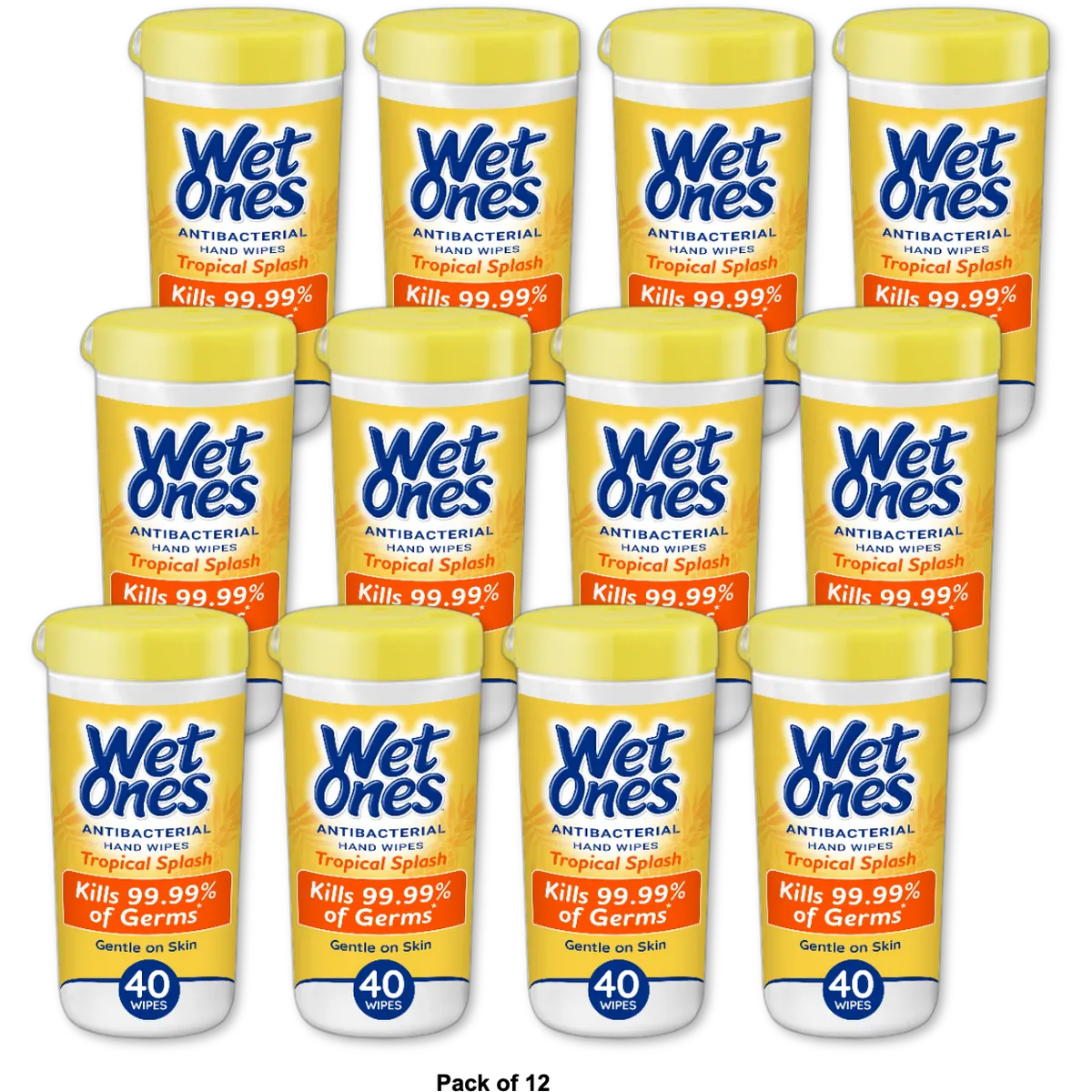 Wet Ones Antibacterial Hand Wipes Canister Tropical Splash 0.65Oz (Pack Of 12)