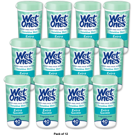 Wet Ones Sensitive Skin Extra Gentle Hand Wipes Hypoallergenic 0.64Oz (Pack Of 12)