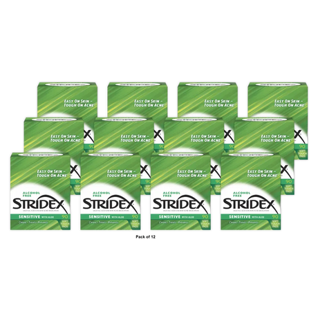 Stridex Triple Action Medicated Acne Pads Sensitive Skin 3.2Oz (Pack of 12)