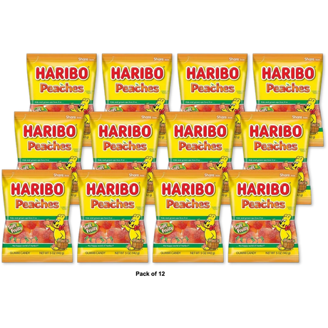 Haribo Gummi Candy Peaches 5Oz (Pack of 12)