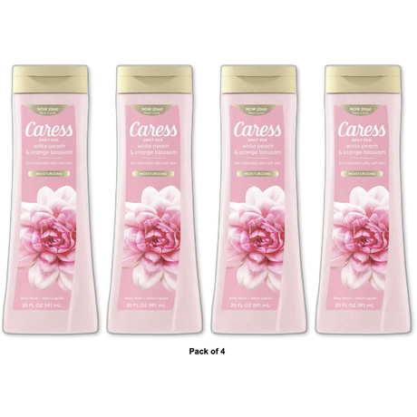 Caress Body Wash for Women Daily Silk White Peach for Dry Skin 20Oz (Pack of 4)