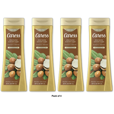 Caress Body Wash for Women Shea Butter and Brown Sugar for Dry Skin 20Oz (Pack of 4)