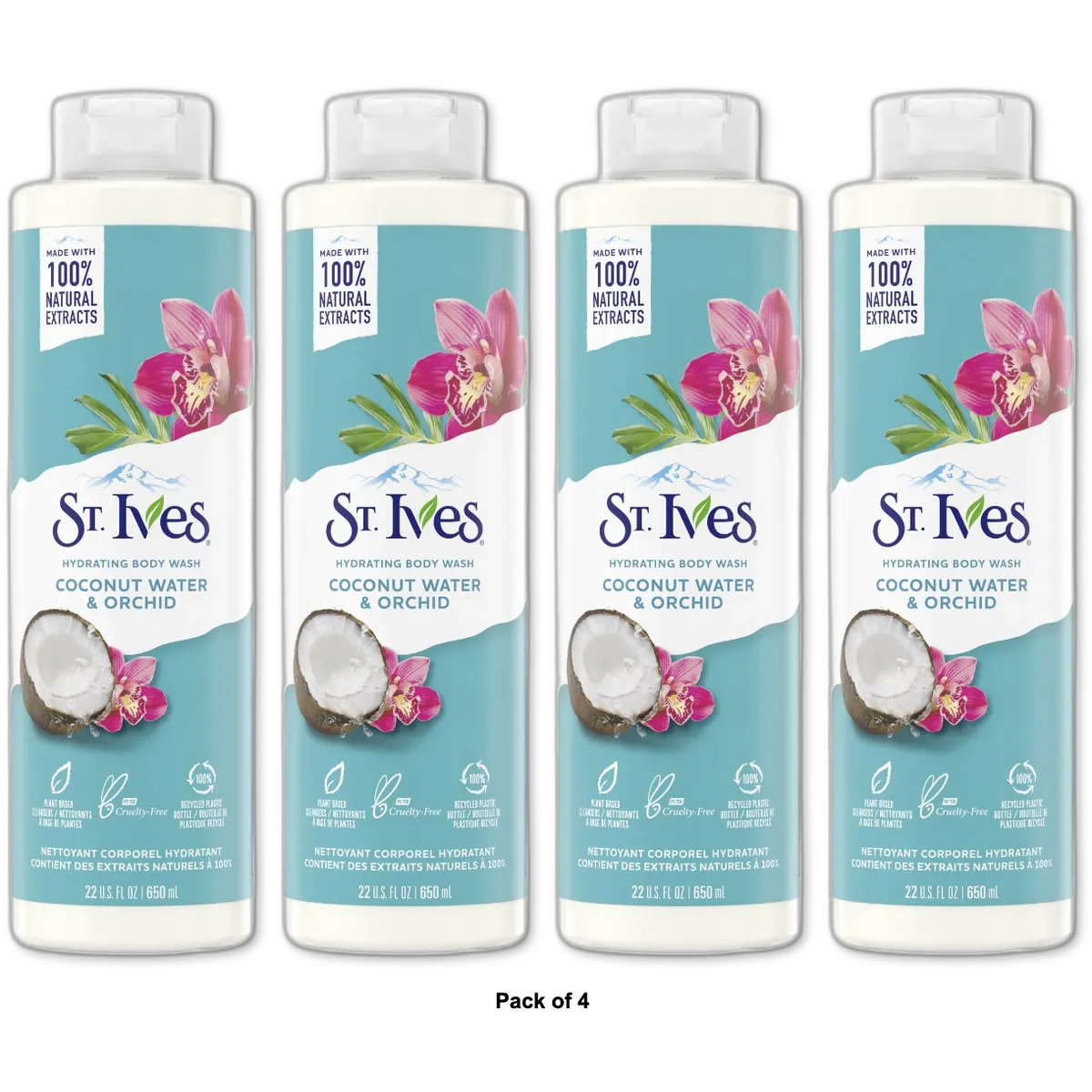 St Ives Coconut Water and Orchid Hydrating Body Wash 22Oz (Pack of 4)