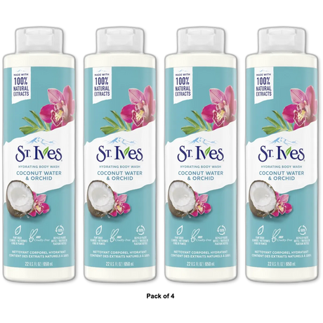 St Ives Coconut Water and Orchid Hydrating Body Wash 22Oz (Pack of 4)