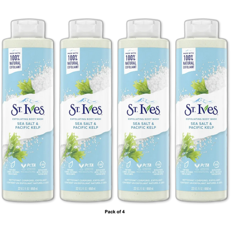 St Ives Exfoliating Body Wash Sea Salt and Pacific Kelp 22Oz (Pack of 4)