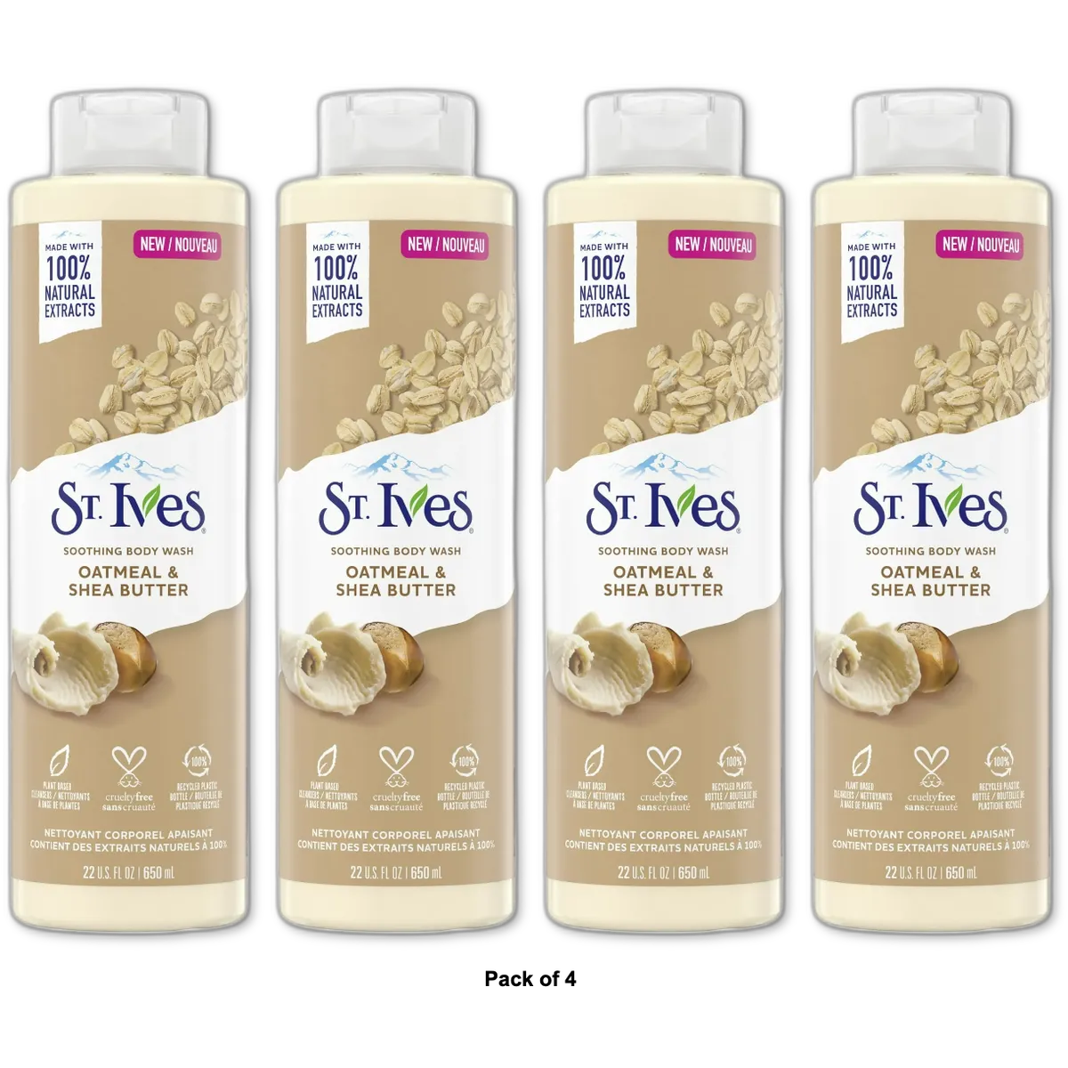 St Ives Oatmeal and Shea Butter Soothing Body Wash 22Oz (Pack of 4)