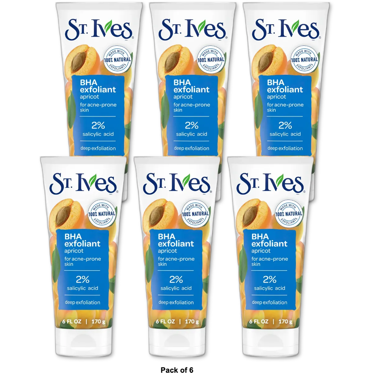 St. Ives Naturally Clear Apricot Scrub Blemish And Blackhead Control 6Oz (Pack of 6)