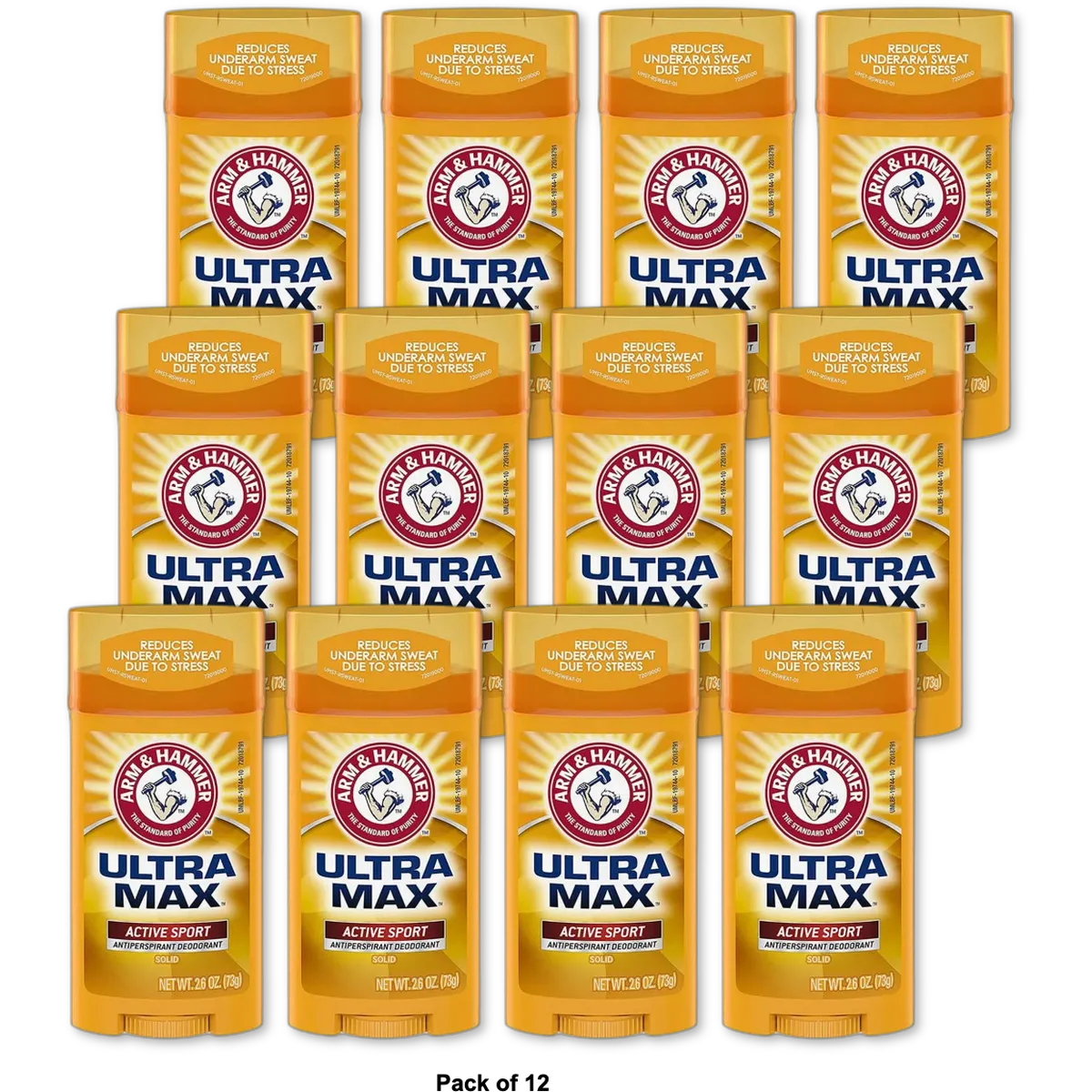 Arm & Hammer Ultramax Antiperspirant Deodorant Invisible Solid Active Sport 2.6Oz (Pack of 12)