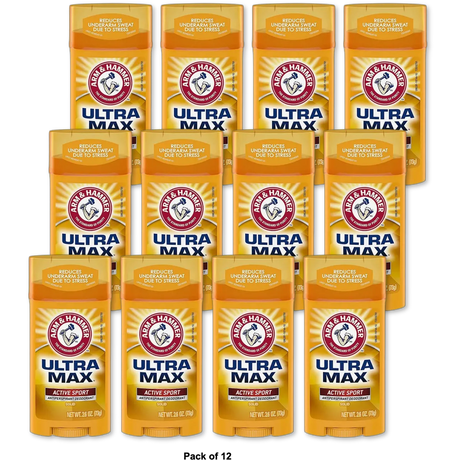 Arm & Hammer Ultramax Antiperspirant Deodorant Invisible Solid Active Sport 2.6Oz (Pack of 12)
