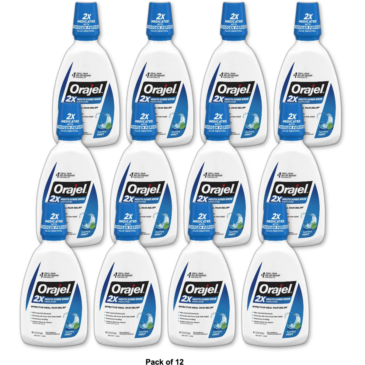 Orajel Antiseptic Mouth Sore Rinse For Mouth Sore Relief 16Oz (Pack of 12)