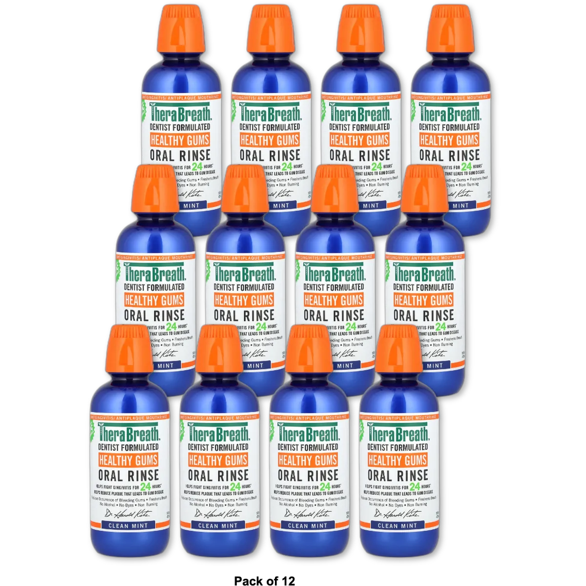 TheraBreath Healthy Mouthwash Rinse Mint 16Oz (Pack of 12)