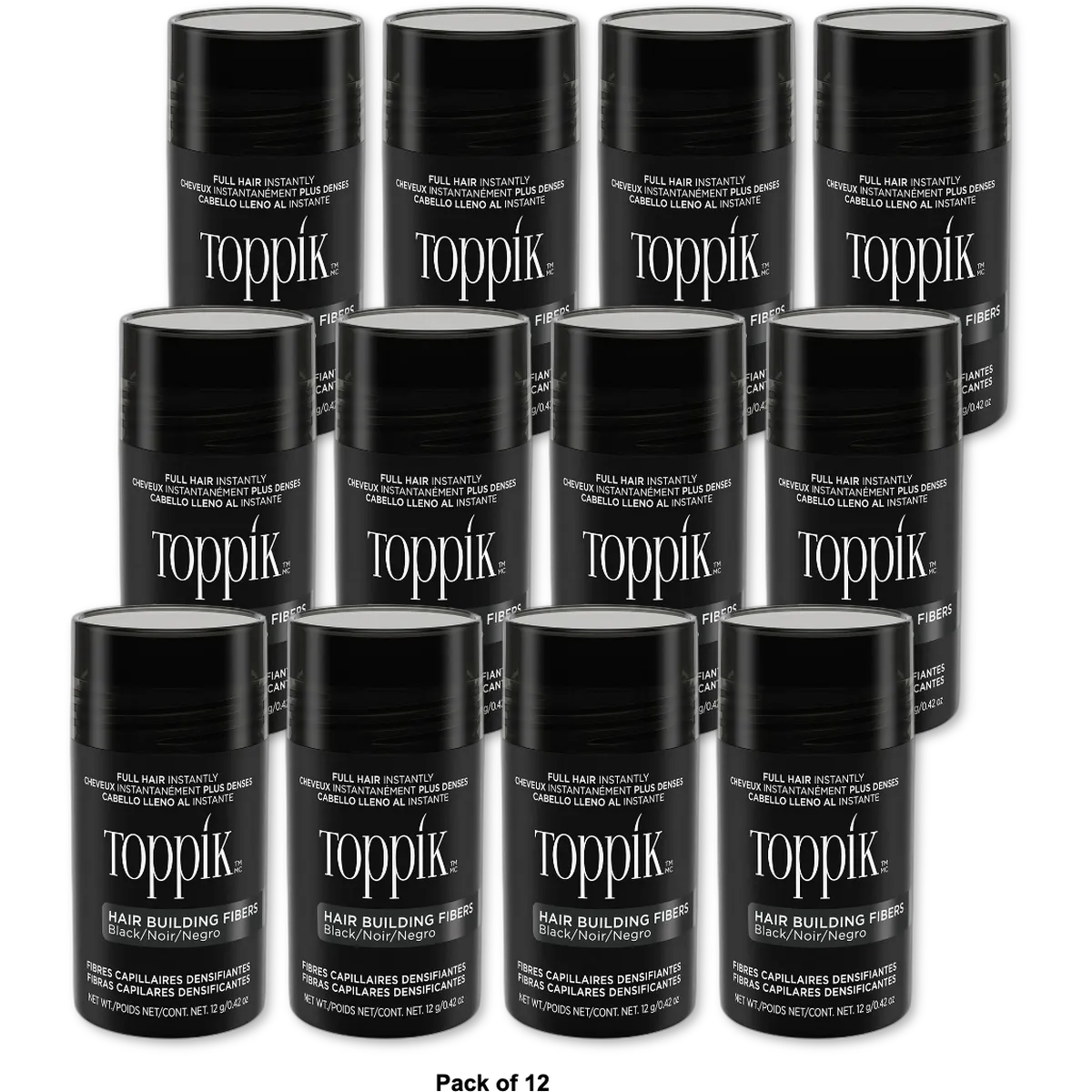 Toppik Hair Building Natural Keratin Fibers Black 0.42Oz (Pack Of 12)
