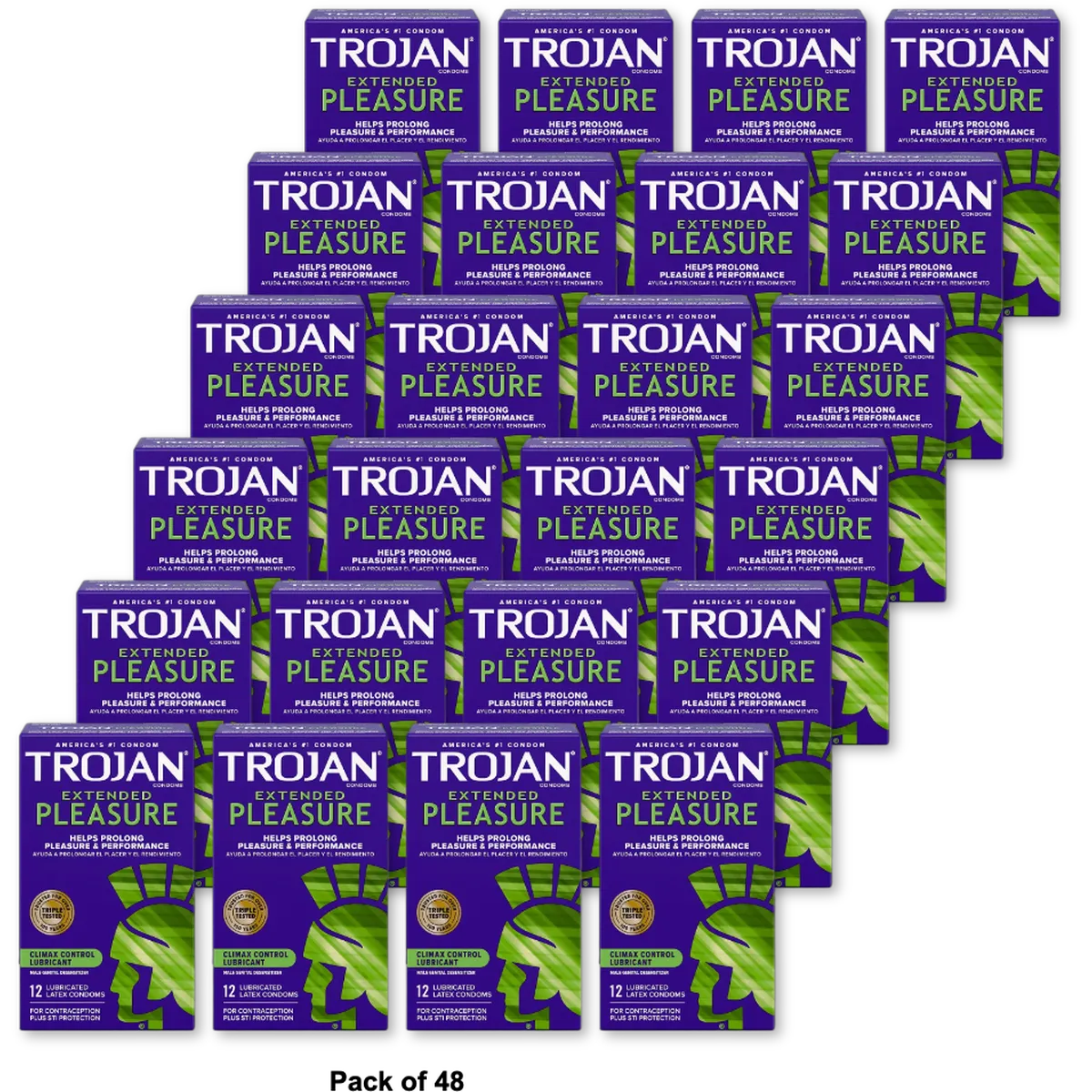 Trojan Extended Pleasure Latex Condoms Climax Control Lubricant 2.11oz (Pack of 48)
