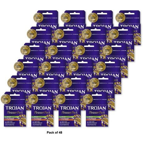 Trojan Pleasure Pack Ultra Ribbed Lubricated Condoms 0.64oz (Pack of 48)