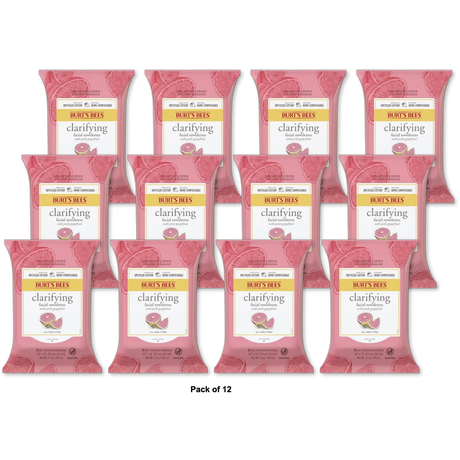 Burts Bees Grapefruit Facial Wipes for Normal to Oily Skin 5.1oz (Pack of 12)