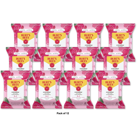Burts Bees Micellar Makeup Removing Facial Cleansing Towelettes Rose Water 5.1oz (Pack of 12)