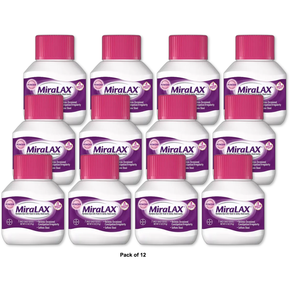 Miralax Osmotic Laxative Powder Gentle Constipation Relief 4.1Oz (Pack of 12)