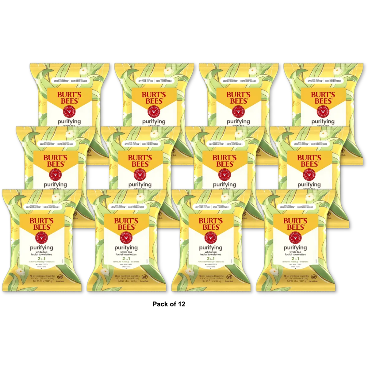Burts Bees White Tea Facial Cleansing Towelettes Unscented 5.1oz (Pack of 12)